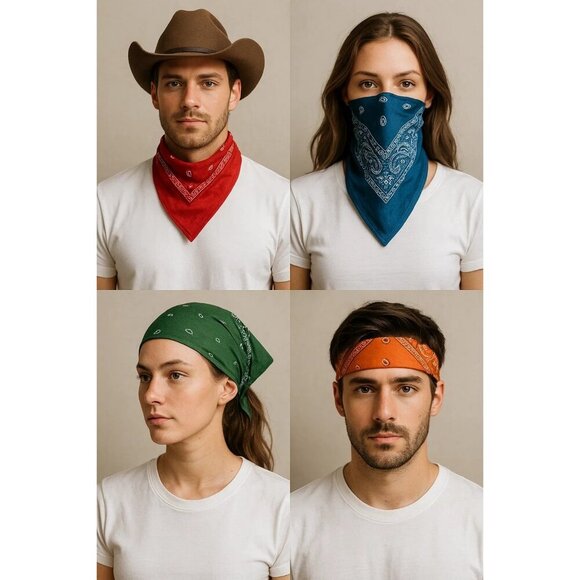 Red White Blue Colorful Bandanas 21x21 Inch Square Western Style Set of 3 - Picture 13 of 13